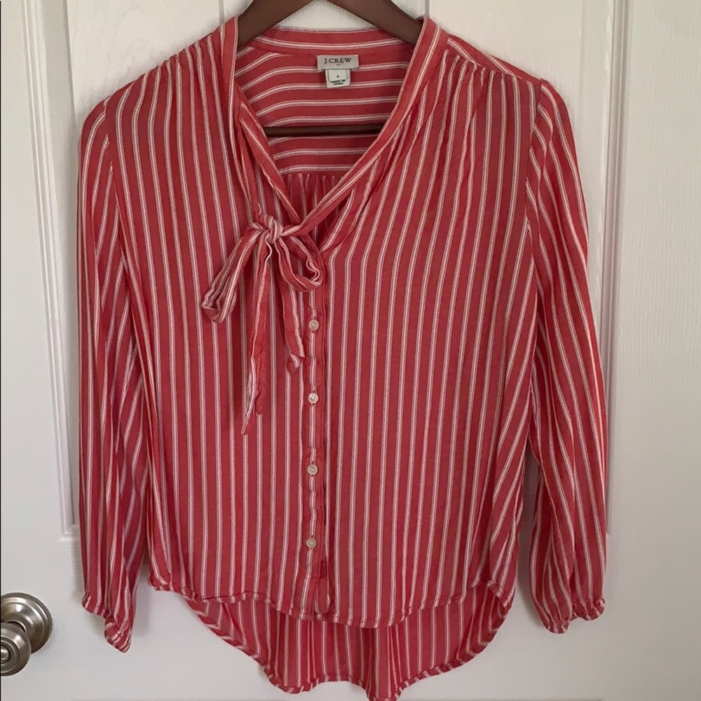 Striped J. Crew tie neck blouse